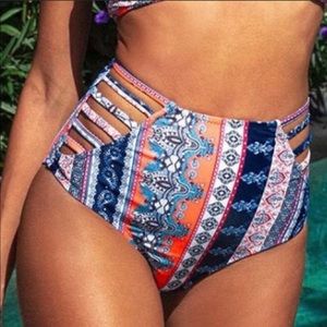 NEW Cupshe High Waisted Boho Print Bikini Bottom Small